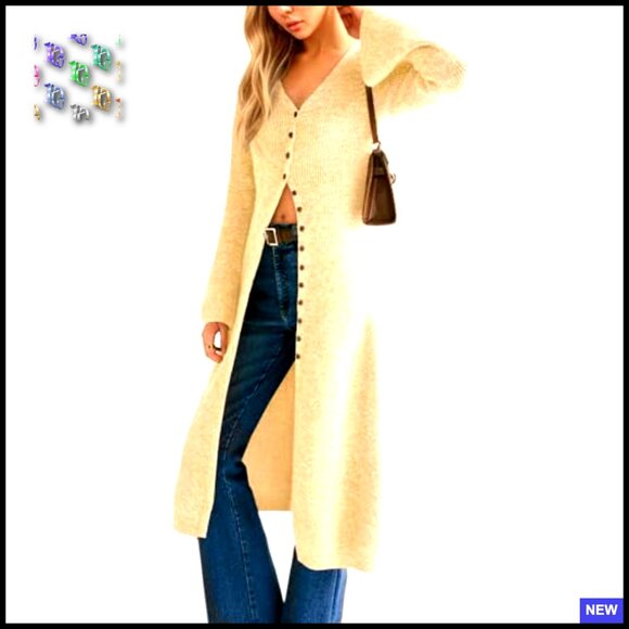 Oversized Long Cardigan Sweater Open Front Button Down Chunky Knit Midi Dress - Picture 4 of 7